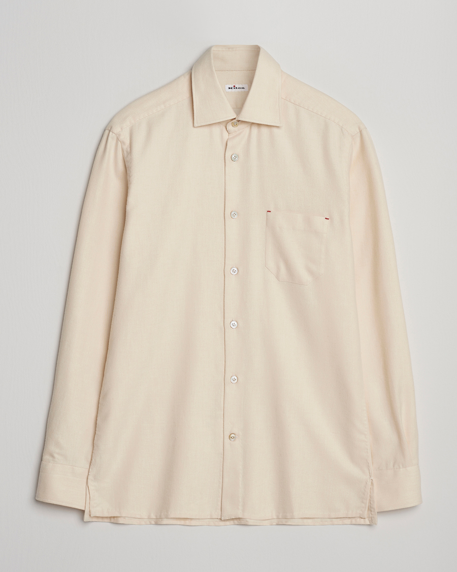 Heren | Overhemden | Kiton | Cotton Flannel Sport Shirt Cream