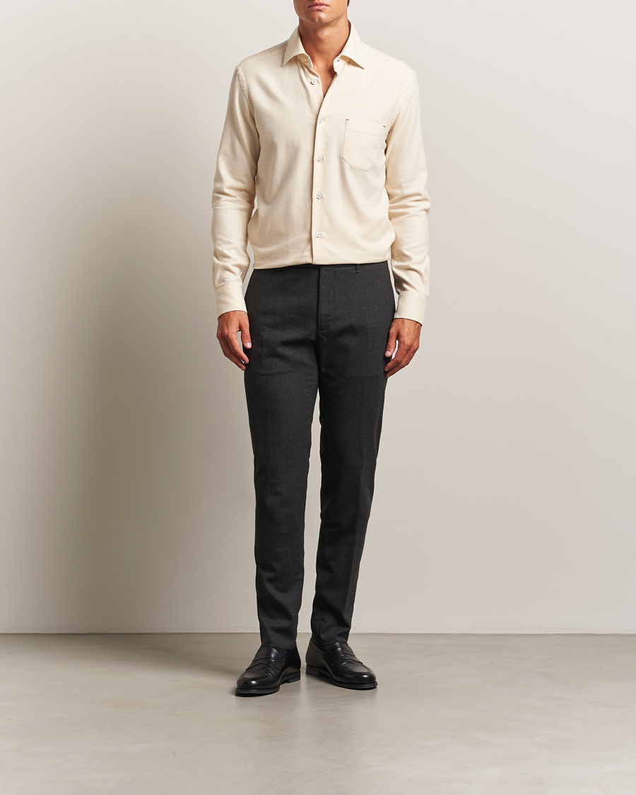 Heren | Overhemden | Kiton | Cotton Flannel Sport Shirt Cream