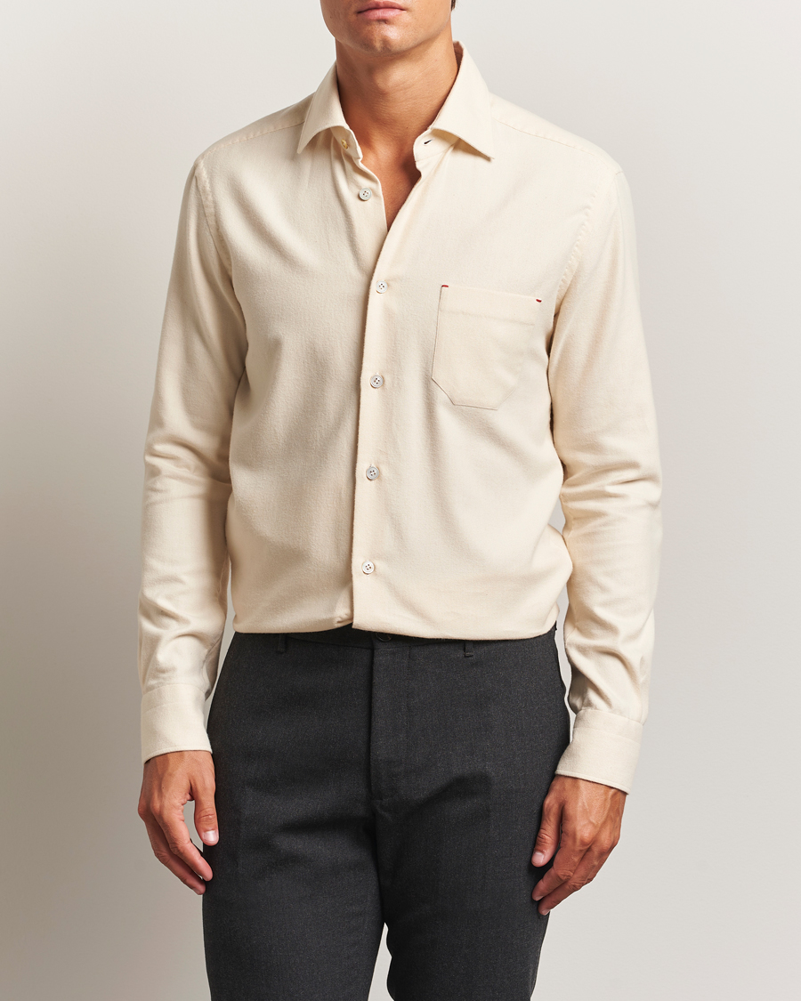 Heren | Overhemden | Kiton | Cotton Flannel Sport Shirt Cream