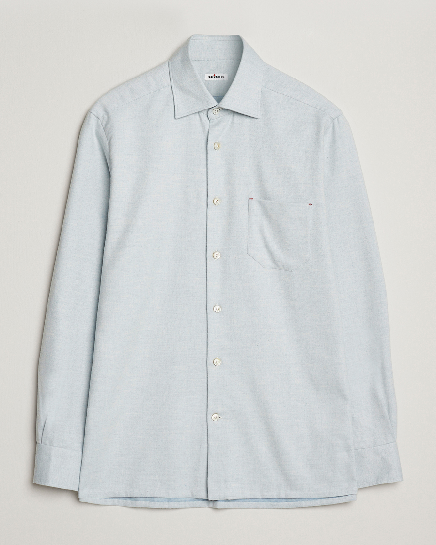 Heren | Overhemden | Kiton | Cotton Flannel Sport Shirt Light Blue
