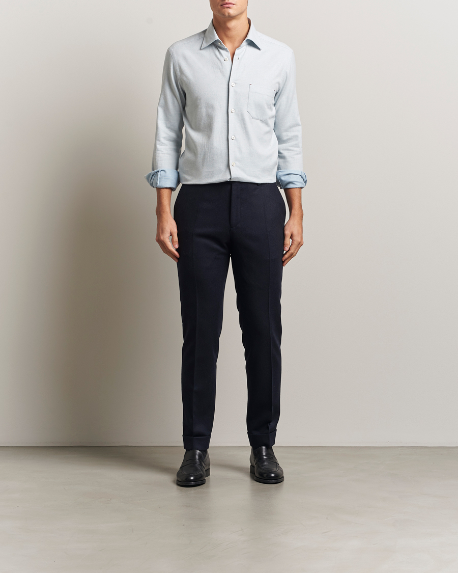 Heren | Overhemden | Kiton | Cotton Flannel Sport Shirt Light Blue