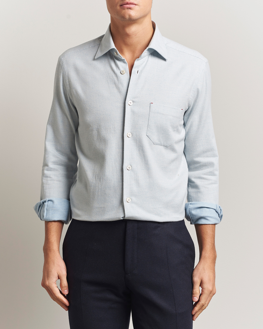 Heren | Overhemden | Kiton | Cotton Flannel Sport Shirt Light Blue