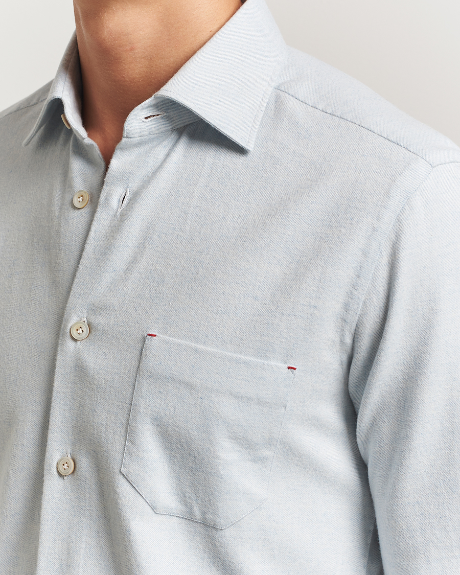 Heren | Overhemden | Kiton | Cotton Flannel Sport Shirt Light Blue