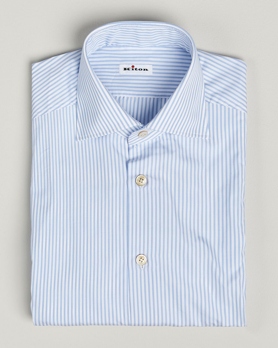 Heren | Overhemden | Kiton | Cotton Dress Shirt Light Blue Stripe