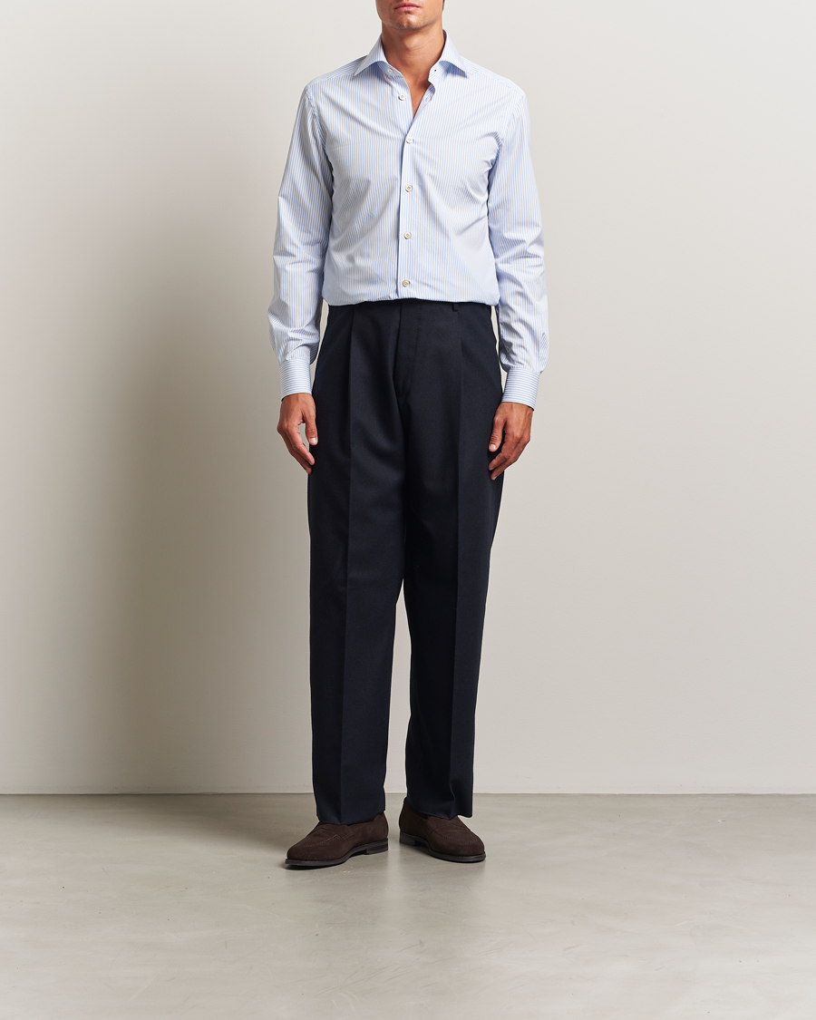 Heren | Overhemden | Kiton | Cotton Dress Shirt Light Blue Stripe