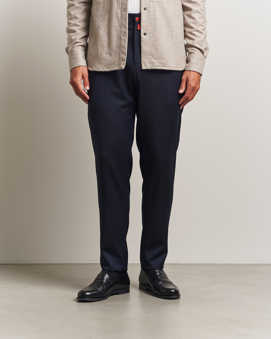Heren | Broeken | Kiton | Wool Stretch Drawstring Pants Navy