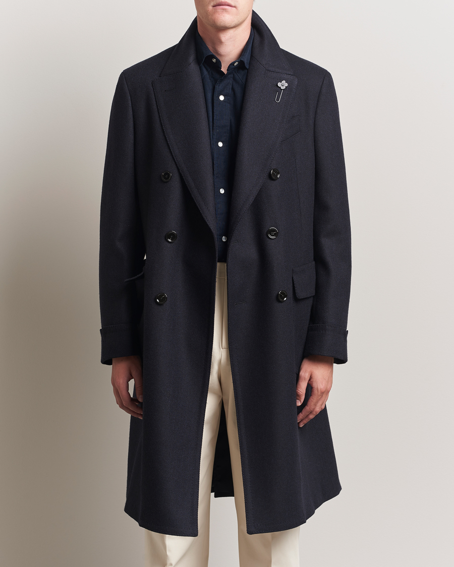 Heren | Jassen | Lardini | Wool/Cashmere Herringbone Coat Navy