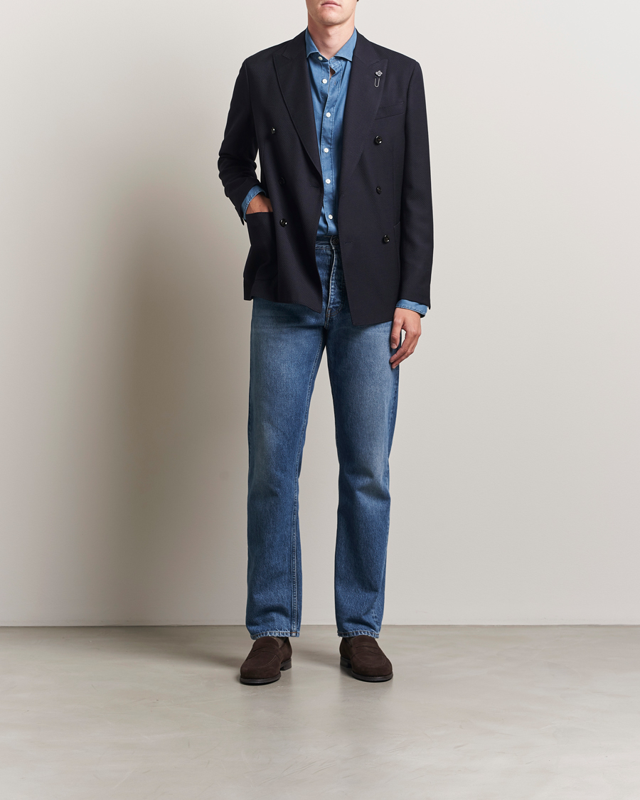 Heren | Blazers | Lardini | Double Breasted Twisted Wool Blazer Navy