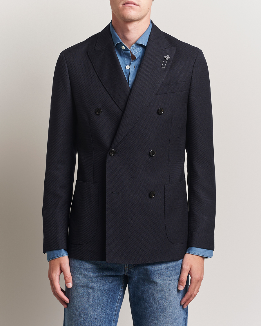 Heren | Blazers | Lardini | Double Breasted Twisted Wool Blazer Navy