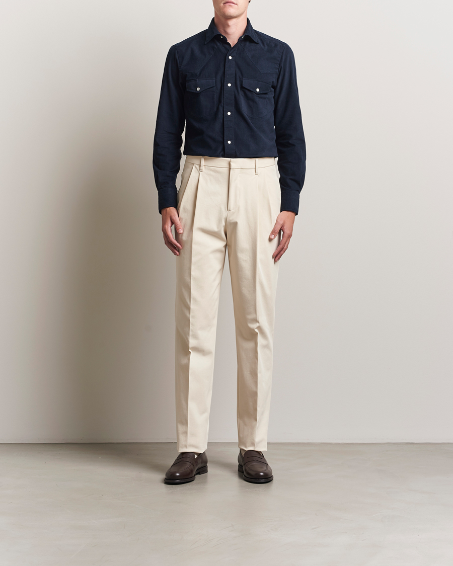 Heren | Broeken | Lardini | Double Pleated Cotton Stretch Trousers Off White