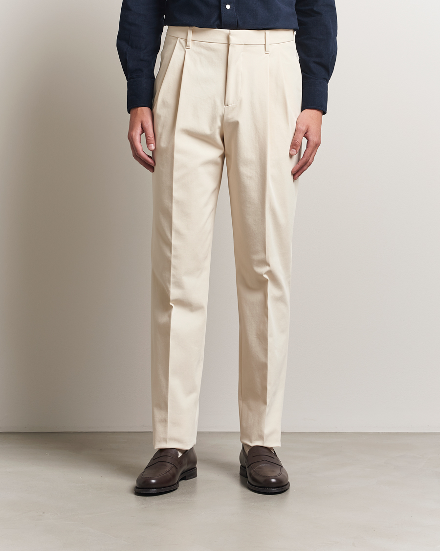 Heren | Broeken | Lardini | Double Pleated Cotton Stretch Trousers Off White