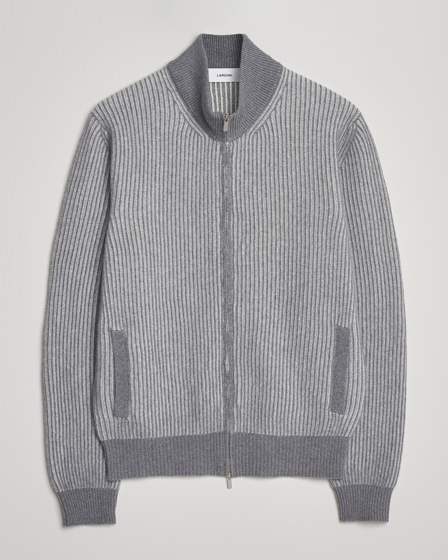 Heren | Truien | Lardini | Wool/Cashmere Knitted Full Zip Grey
