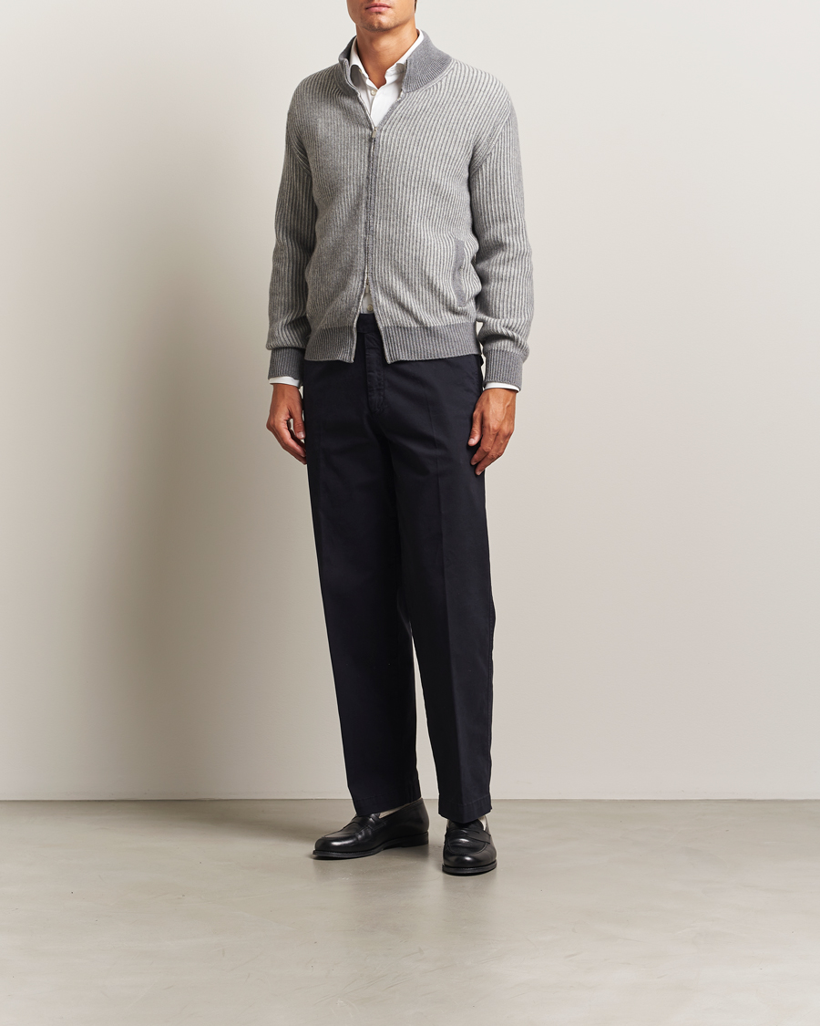 Heren | Truien | Lardini | Wool/Cashmere Knitted Full Zip Grey