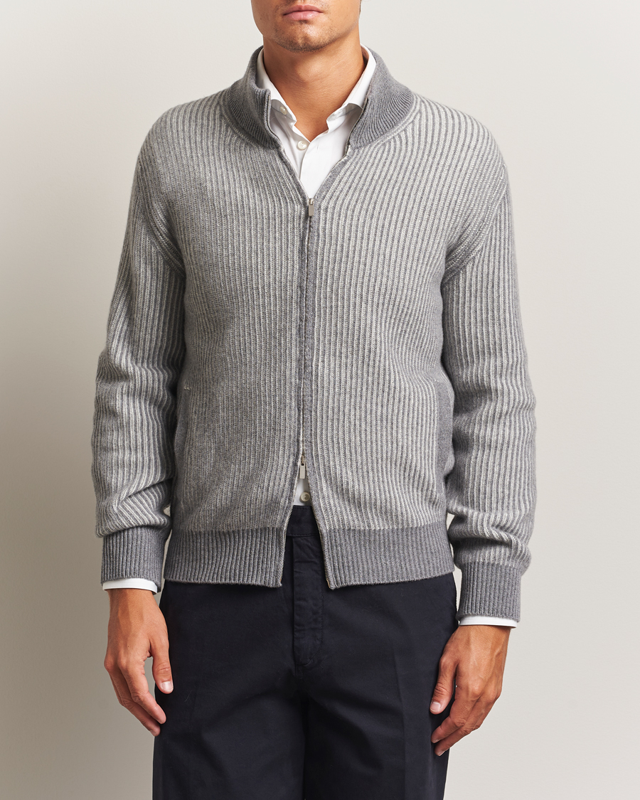Heren | Truien | Lardini | Wool/Cashmere Knitted Full Zip Grey