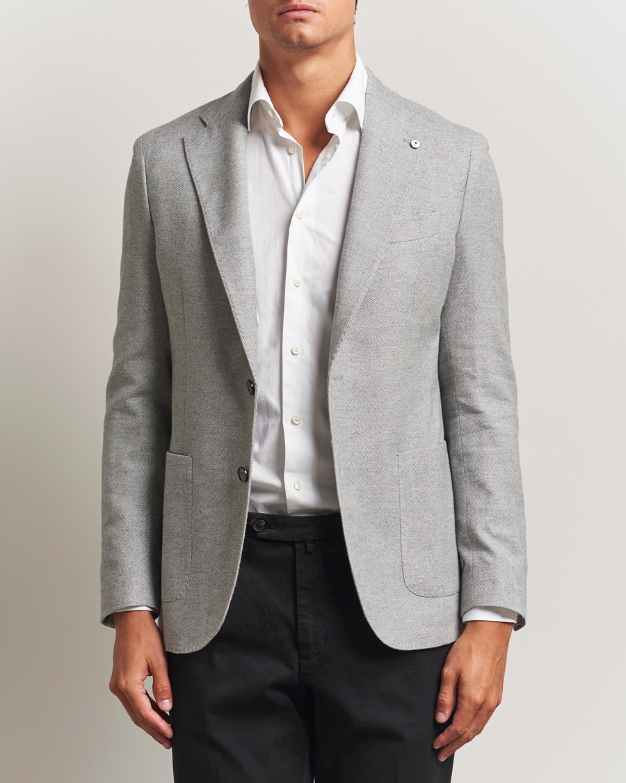 Heren | Blazers | L.B.M. 1911 | Jack Herringbone Cotton Blazer Light Grey