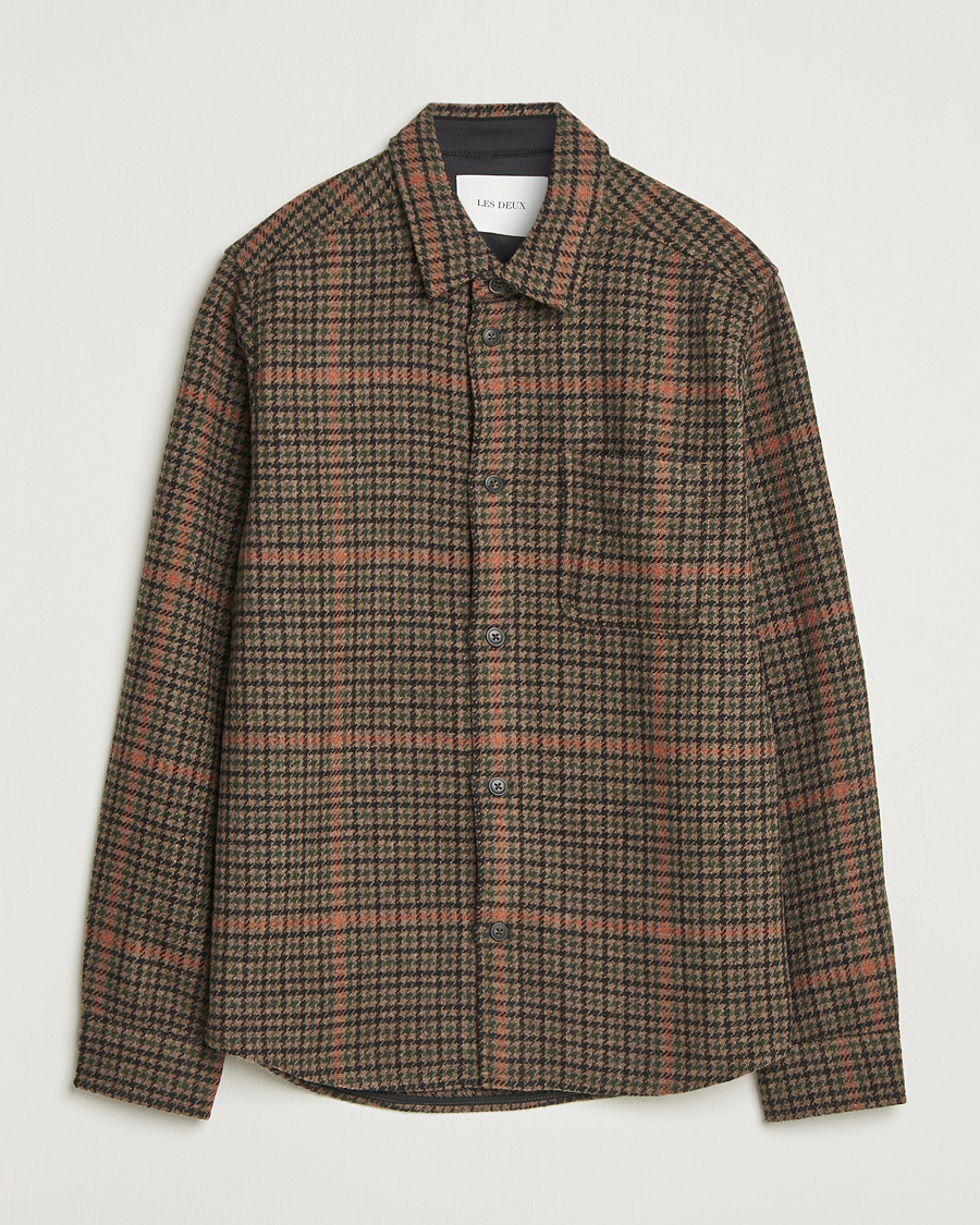 Heren | Overhemden | LES DEUX | Kody Houndstooth Wool Overshirt Brown