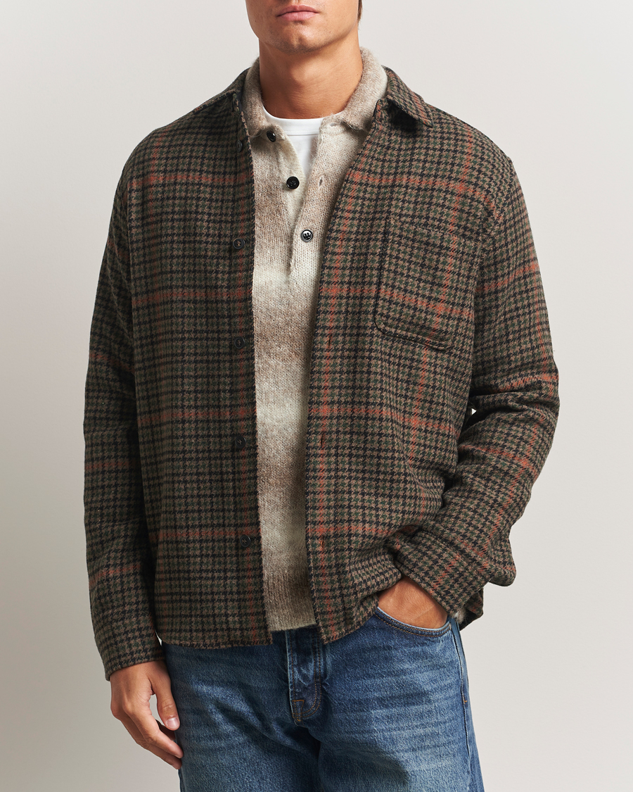Heren | Overhemden | LES DEUX | Kody Houndstooth Wool Overshirt Brown