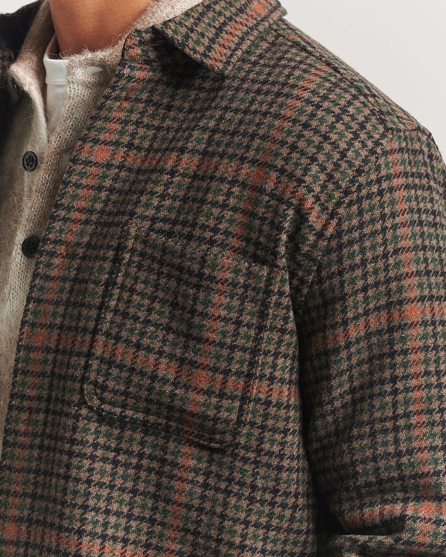 Heren | Overhemden | LES DEUX | Kody Houndstooth Wool Overshirt Brown