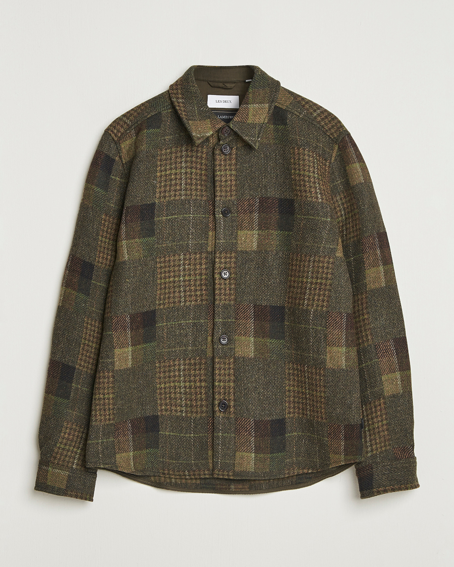 Heren | Overhemden | LES DEUX | Kody Patchwork Wool Overshirt Green
