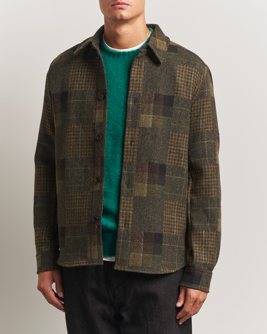 Heren | Overhemden | LES DEUX | Kody Patchwork Wool Overshirt Green