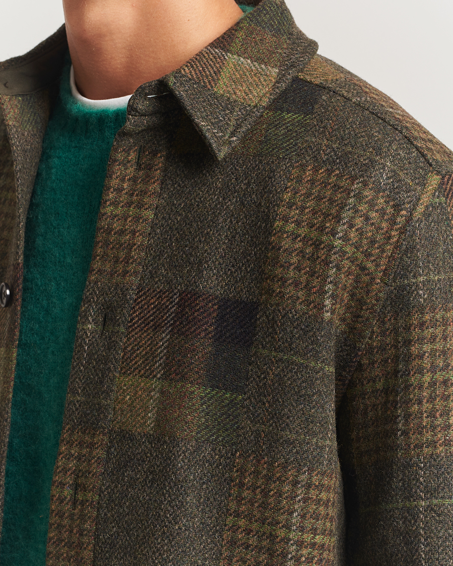 Heren | Overhemden | LES DEUX | Kody Patchwork Wool Overshirt Green