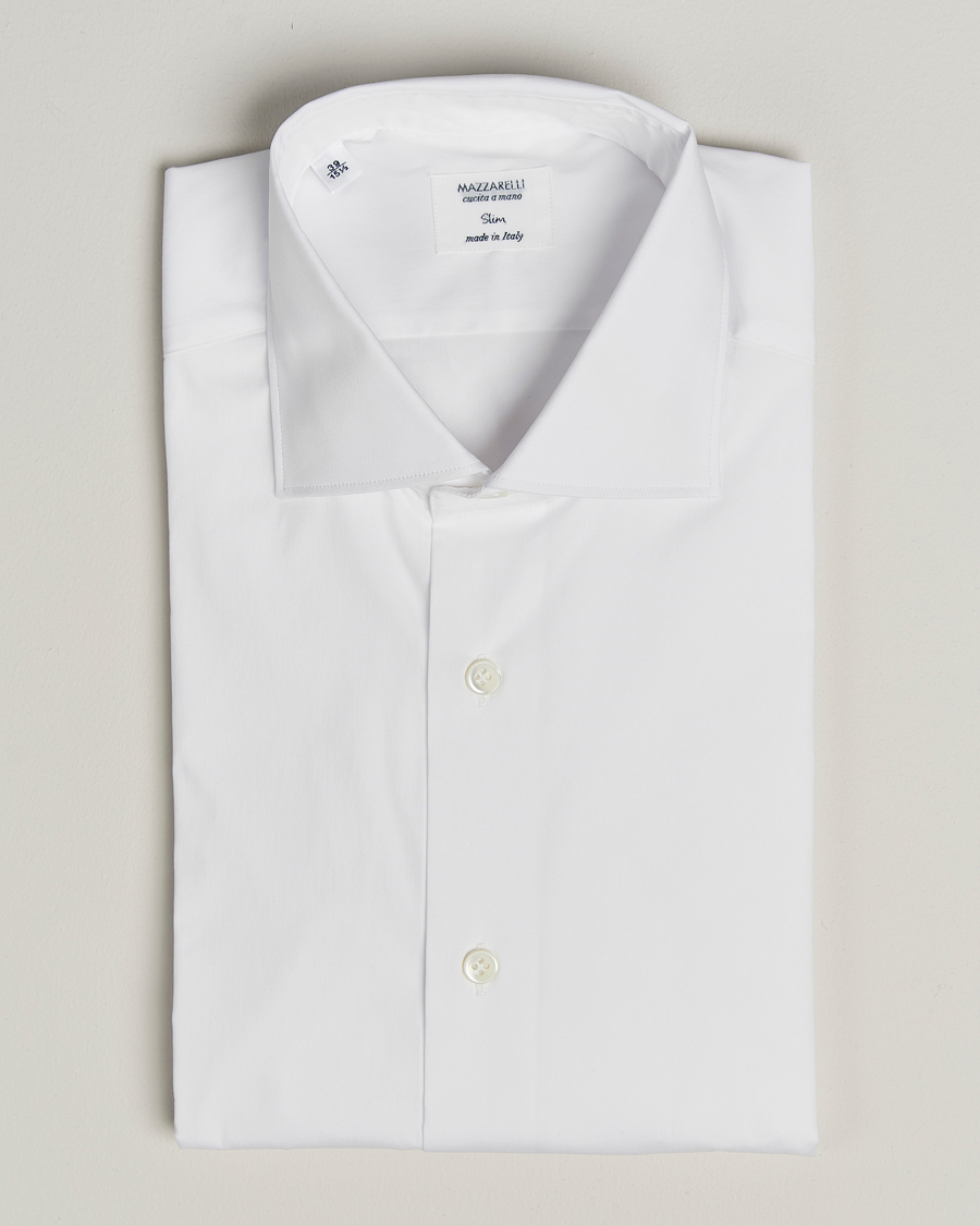 Heren | Overhemden | Mazzarelli | Soft Cotton/Stretch Cut Away Shirt White