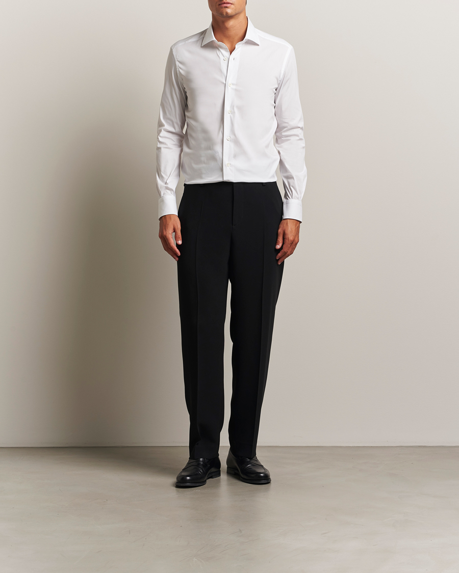 Heren | Overhemden | Mazzarelli | Soft Cotton/Stretch Cut Away Shirt White
