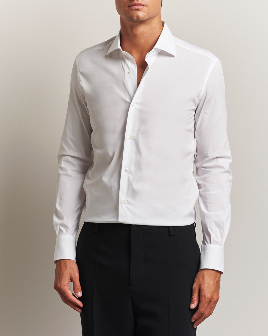Heren | Overhemden | Mazzarelli | Soft Cotton/Stretch Cut Away Shirt White