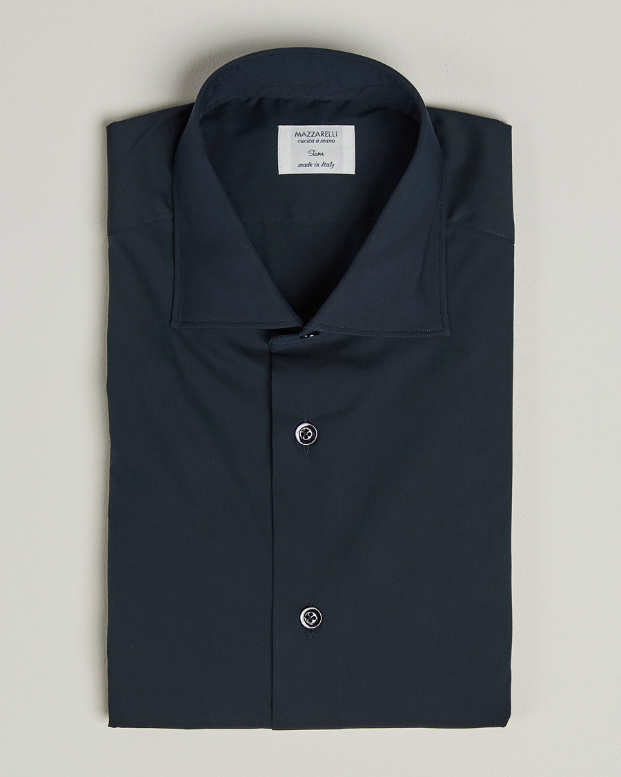 Heren | Overhemden | Mazzarelli | Soft Cotton/Stretch Cut Away Shirt Navy