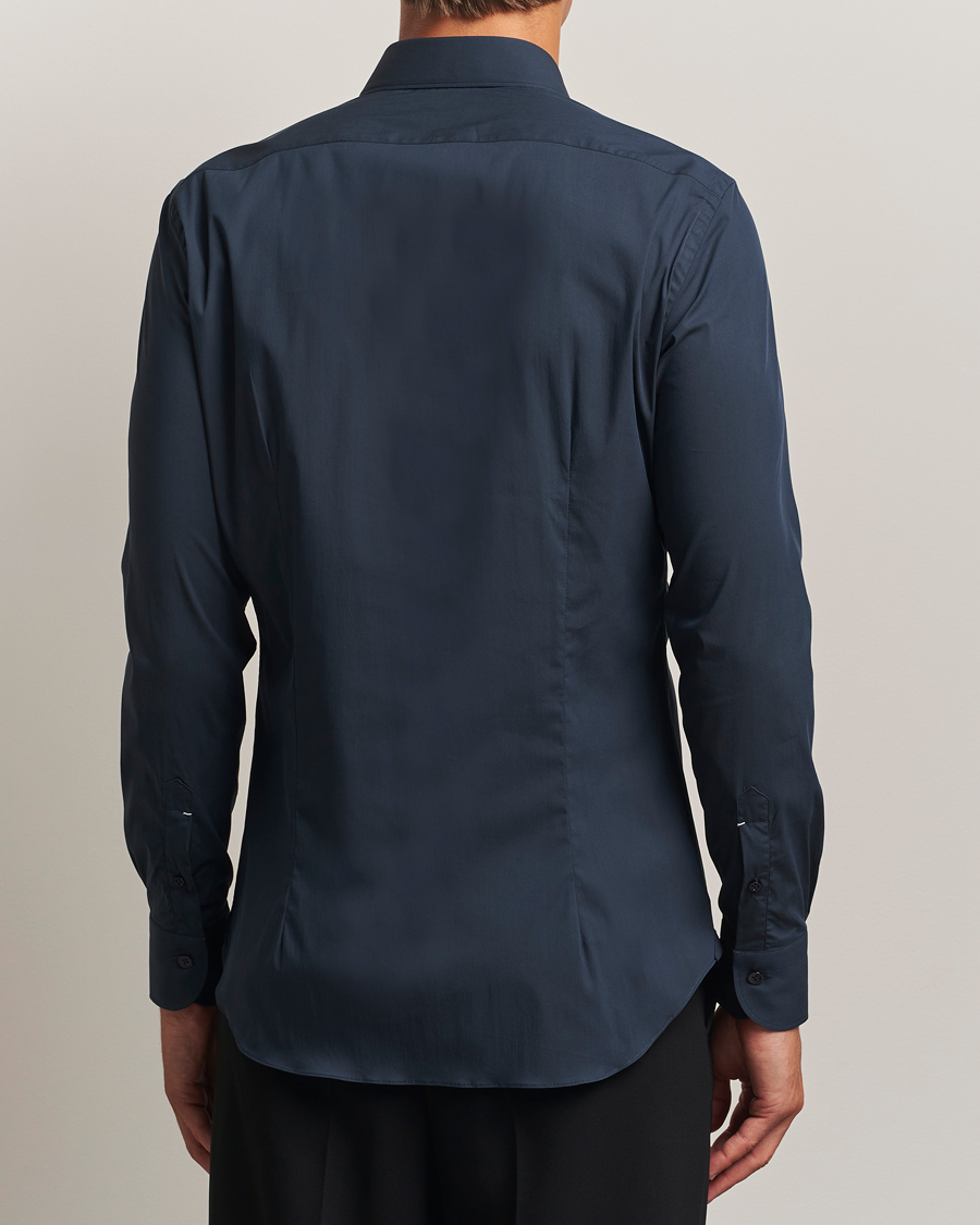 Heren | Overhemden | Mazzarelli | Soft Cotton/Stretch Cut Away Shirt Navy