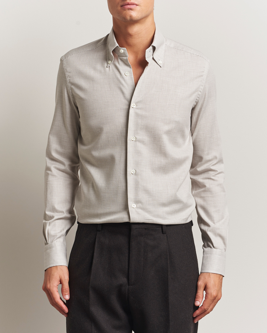 Heren | Overhemden | Mazzarelli | Soft Flannel Button Down Shirt Beige