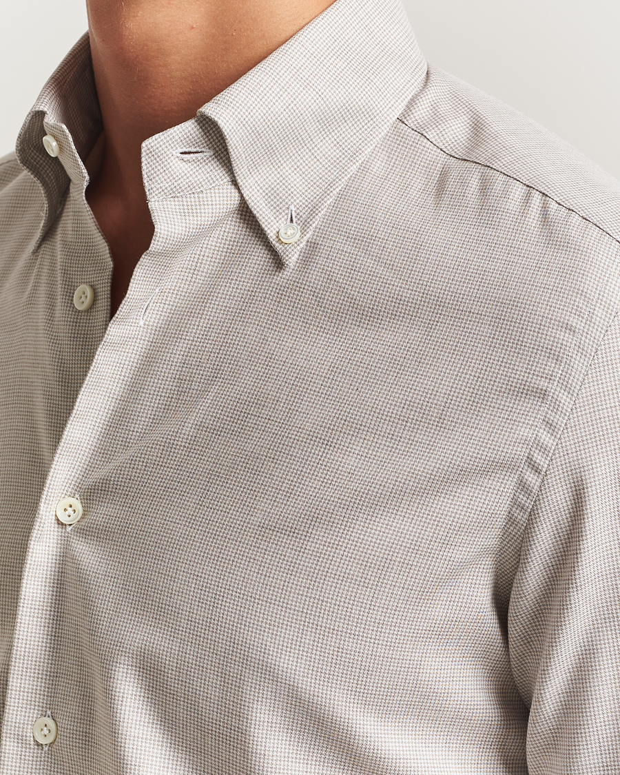 Heren | Overhemden | Mazzarelli | Soft Flannel Button Down Shirt Beige