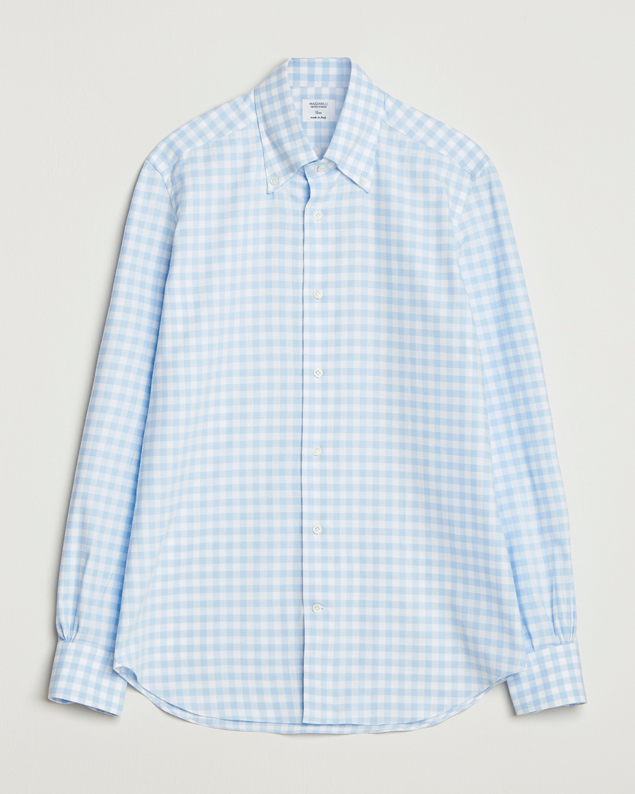Heren | Overhemden | Mazzarelli | Soft Flannel Button Down Shirt Light Blue Check