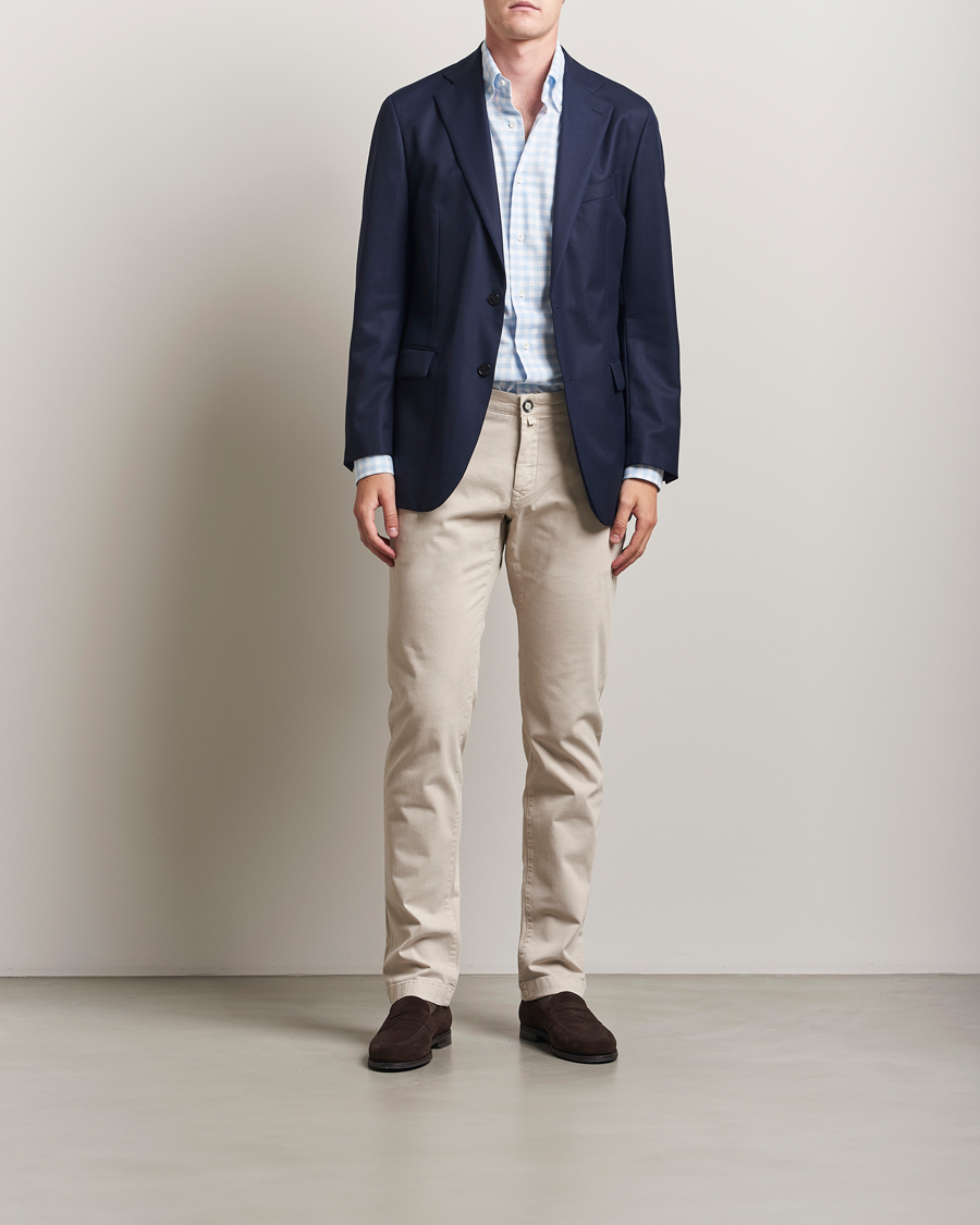 Heren | Overhemden | Mazzarelli | Soft Flannel Button Down Shirt Light Blue Check