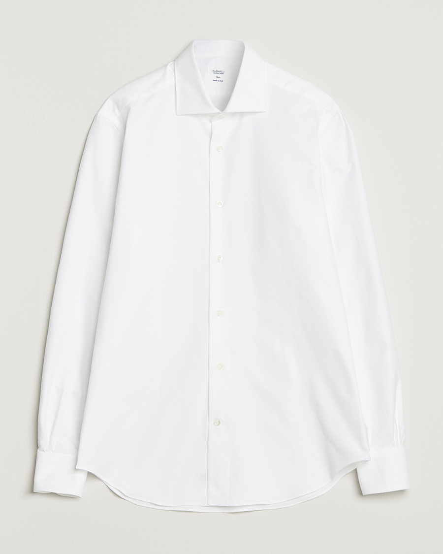 Heren | Overhemden | Mazzarelli | Soft Flannel Cut Away Shirt White
