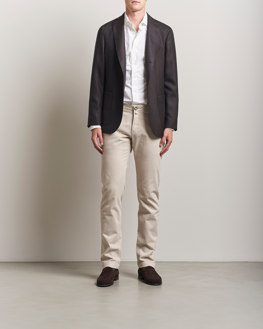 Heren | Overhemden | Mazzarelli | Soft Flannel Cut Away Shirt White