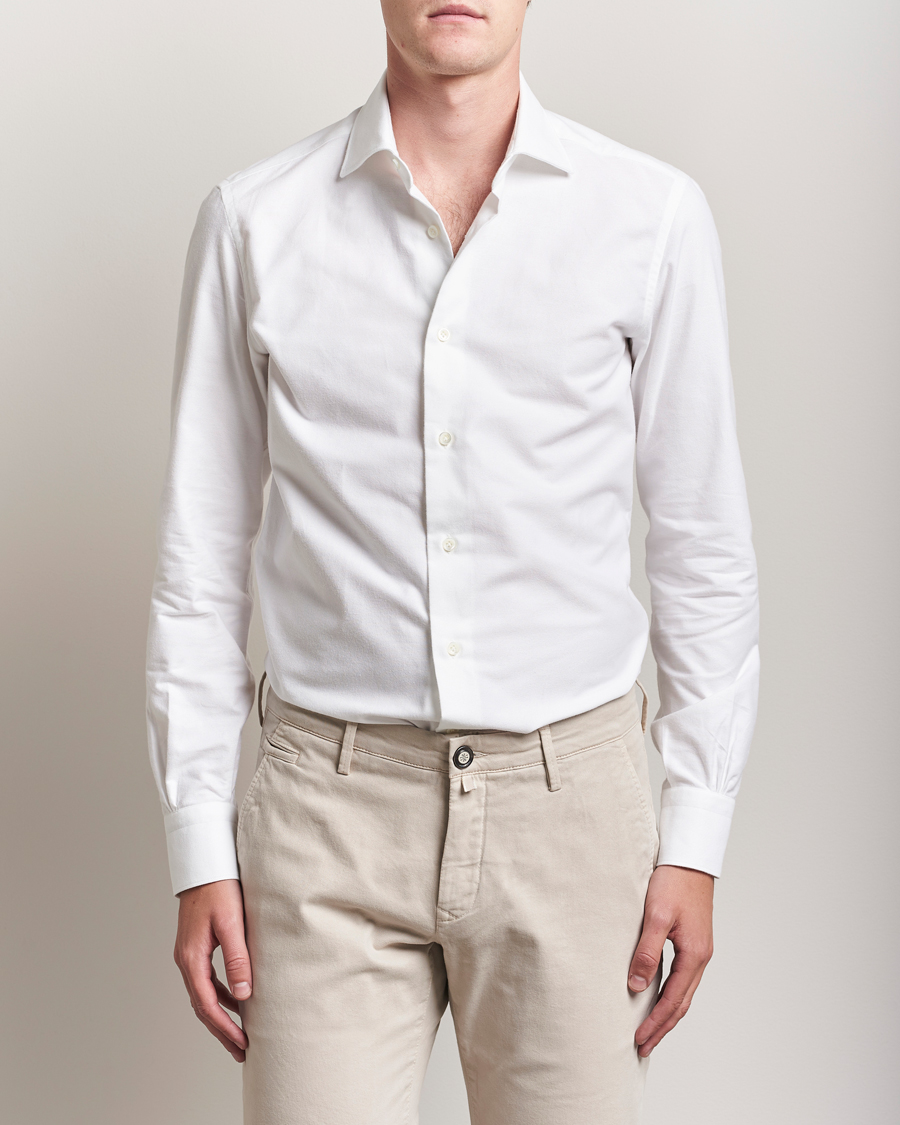 Heren | Overhemden | Mazzarelli | Soft Flannel Cut Away Shirt White