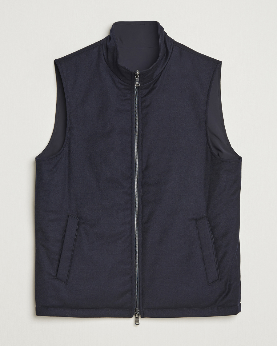 Heren | Gilets | Oscar Jacobson | Nylon/Wool Reversible Vest Navy