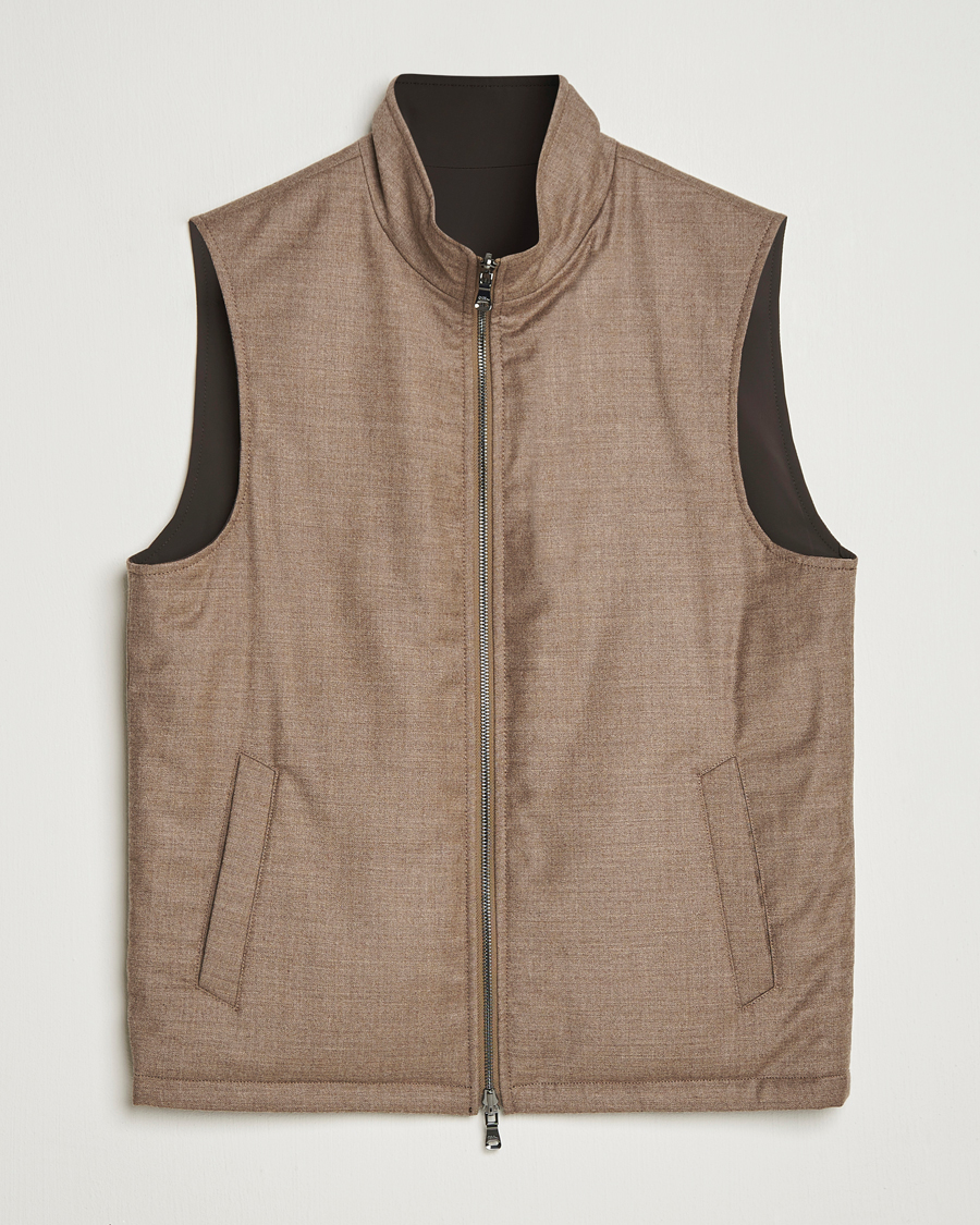 Heren | Gilets | Oscar Jacobson | Nylon/Wool Reversible Vest Brown