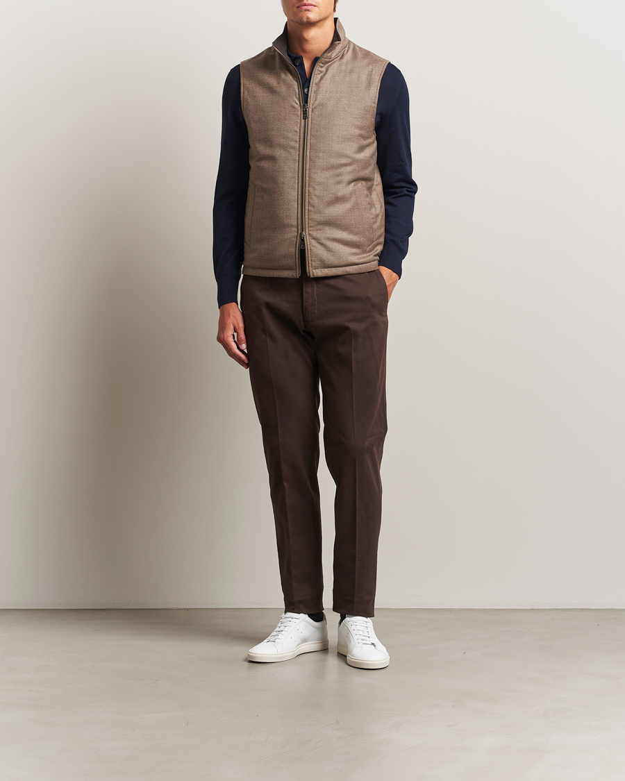 Heren | Gilets | Oscar Jacobson | Nylon/Wool Reversible Vest Brown