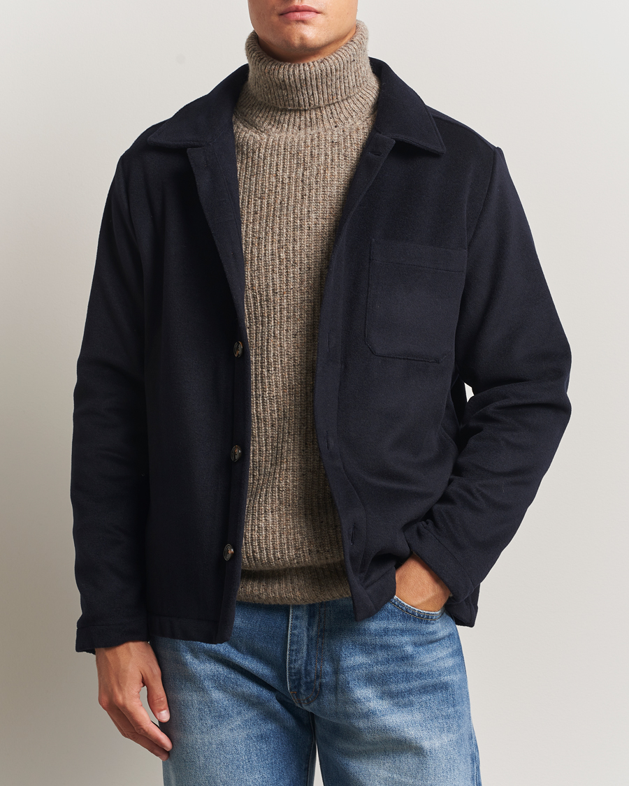 Heren | Jassen | Oscar Jacobson | Maddan Wool/Cashmere Shirt Jacket Navy