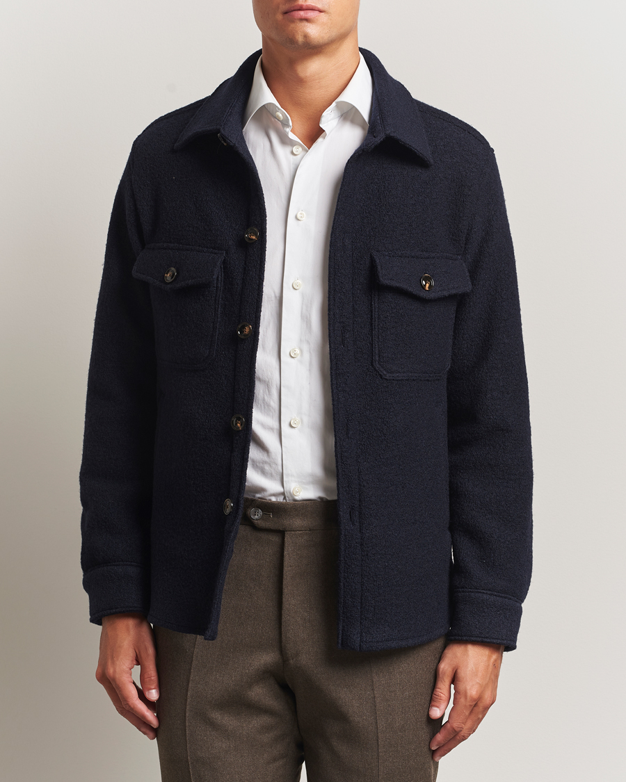 Heren | Jassen | Oscar Jacobson | Maverick Boiled Wool Shirt Jacket Navy