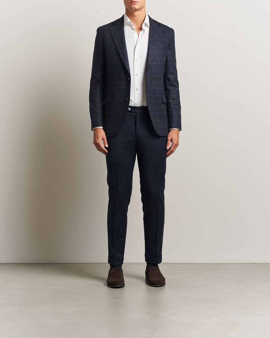 Heren | Blazers | Oscar Jacobson | Fogerty Checked Wool Blazer Navy