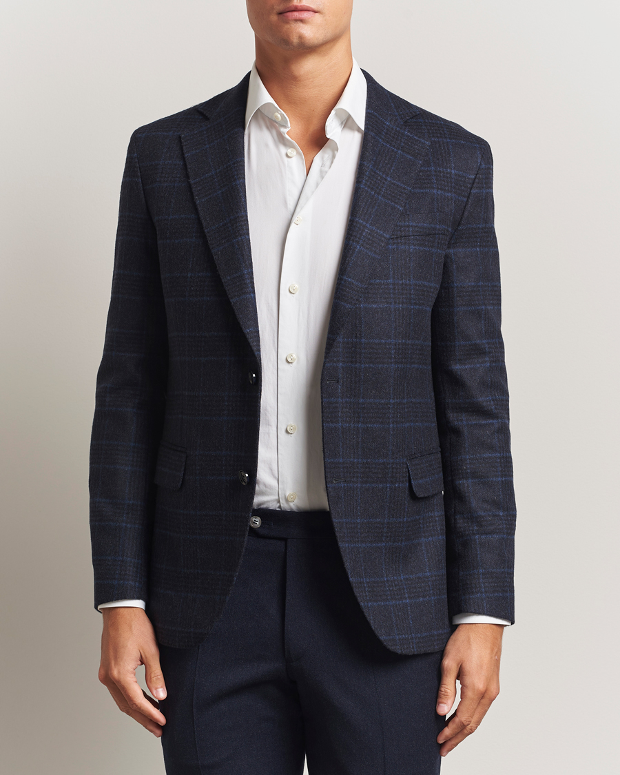 Heren | Blazers | Oscar Jacobson | Fogerty Checked Wool Blazer Navy