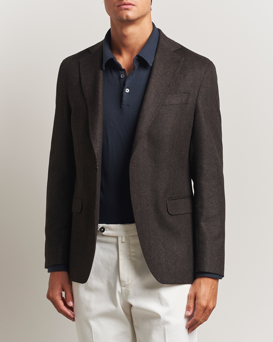 Heren | Blazers | Oscar Jacobson | Fogerty Herringbone Tweed Blazer Brown