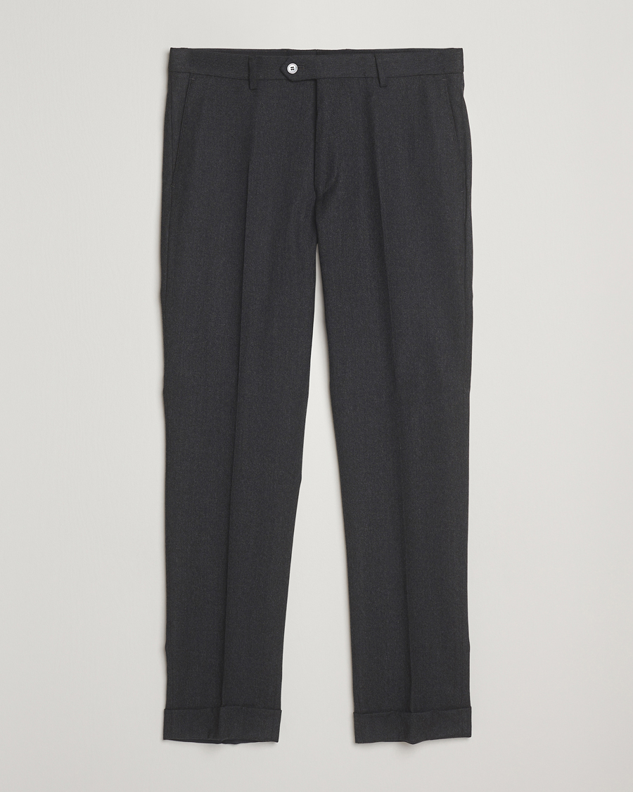 Heren | Broeken | Oscar Jacobson | Dandy Turn Up Flannel Trousers Charcoal