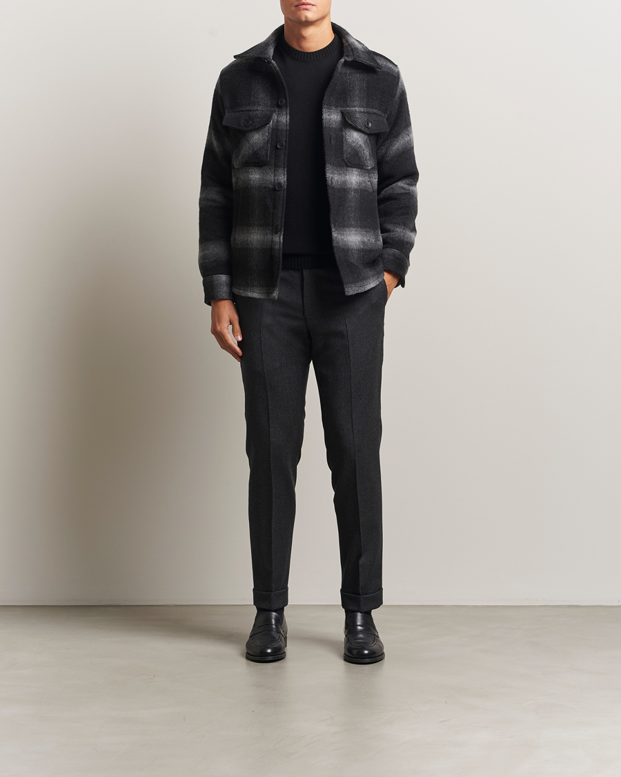 Heren | Broeken | Oscar Jacobson | Dandy Turn Up Flannel Trousers Charcoal
