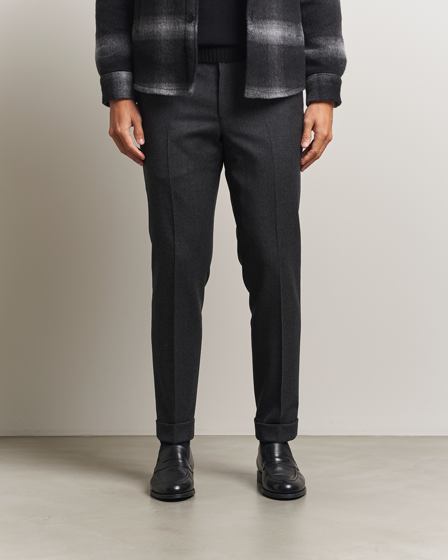 Heren | Broeken | Oscar Jacobson | Dandy Turn Up Flannel Trousers Charcoal