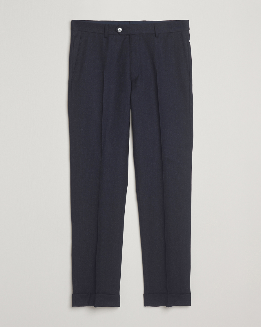 Heren | Broeken | Oscar Jacobson | Dandy Turn Up Flannel Trousers Navy