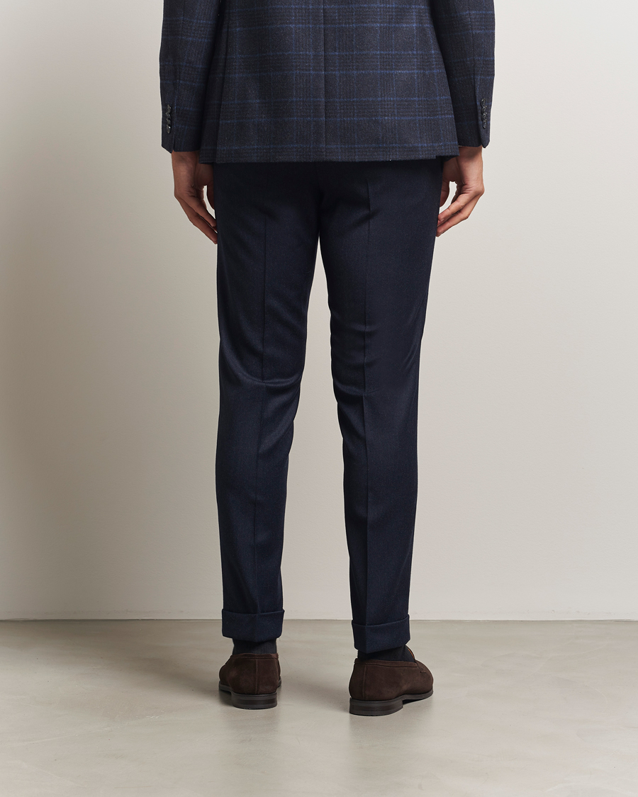 Heren | Broeken | Oscar Jacobson | Dandy Turn Up Flannel Trousers Navy